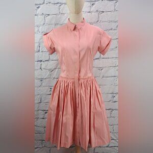 Greta Constantine Women's Pleated Day Dress Vintage 50s Style Silk Pink Medium